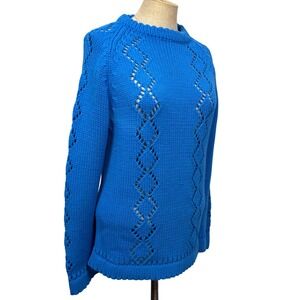 VTG Westarknits Women M Blue Diamond Hand Loomed Knit‎ Sweater Acrylic Nautical